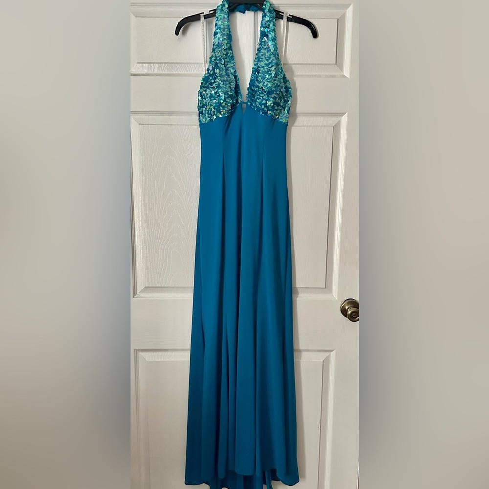 Teal Halter Maxi Dress with Sequin Detail